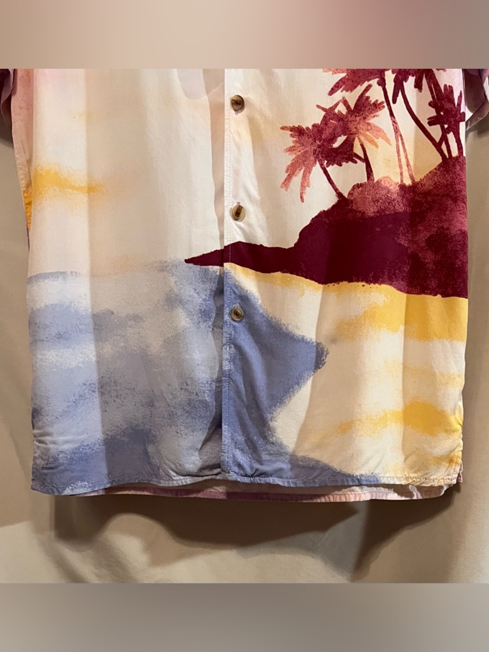 Goodfellow & Co Men's Sunset Palm Short-Sleeve Shirt - Pink/Yellow/Blue - Picture 2 of 9